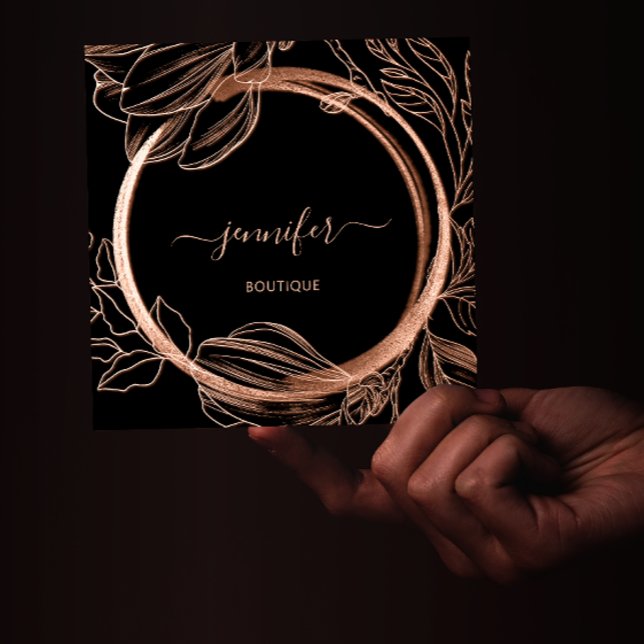 Carte De Visite Carré Cadre floral QR Code Logo Rose noir Royal (Créateur téléchargé)