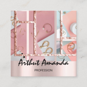 Carte De Visite Carré Cadre photo couleur rose Rose de la perle d'or de 