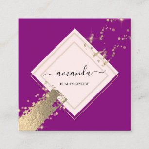 Carte De Visite Carré Cadre professionnel Rose Gold Berry Pink Confetti