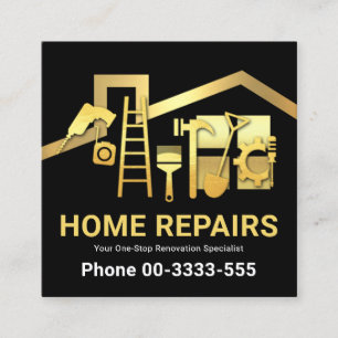 Carte De Visite Carré Cadres de toit doré Outils de main d'or