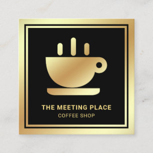 Carte De Visite Carré Café-café Black Gold Foil Coffee Shop