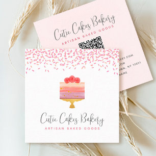 Carte De Visite Carré Cake QR Code Pink Ombre Saupoudrer Pâtisserie Chef