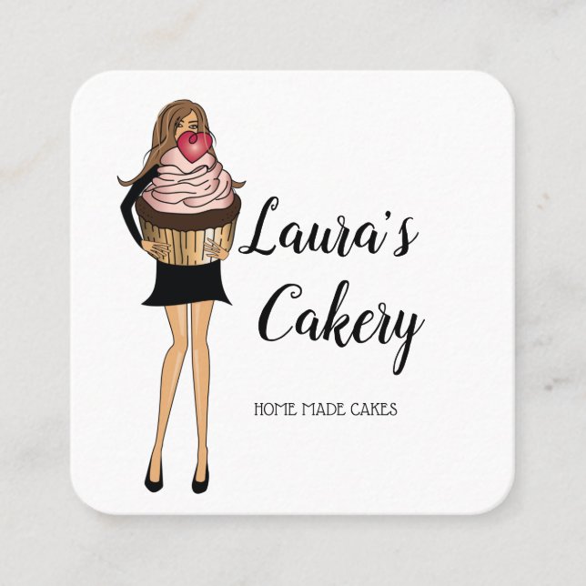 Carte De Visite Carré Cakes & Sweets Cupcake Accueil Boulangerie Cute Fi (Devant)
