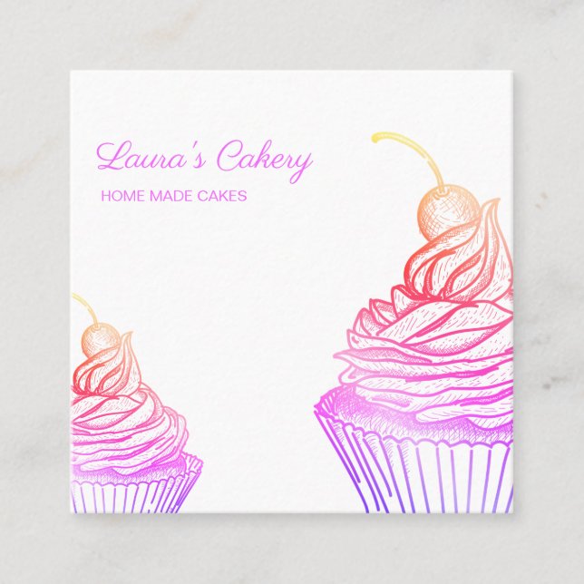 Carte De Visite Carré Cakes & Sweets Cupcake Accueil Boulangerie Hologra (Devant)