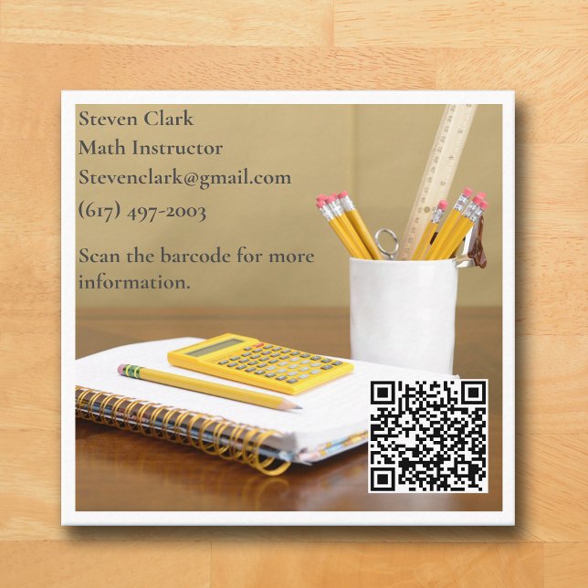 Carte De Visite Carré Calculatrice de code QR Blanc Tuteur Math Professe (White Business Card for Math Teacher )