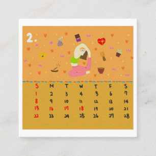 Carte De Visite Carré Calendrier 2026 de postures de yoga en dessins ani