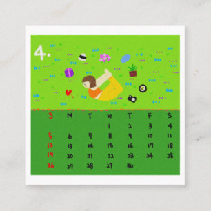 Carte De Visite Carré Calendrier 2026 de postures de yoga en dessins ani