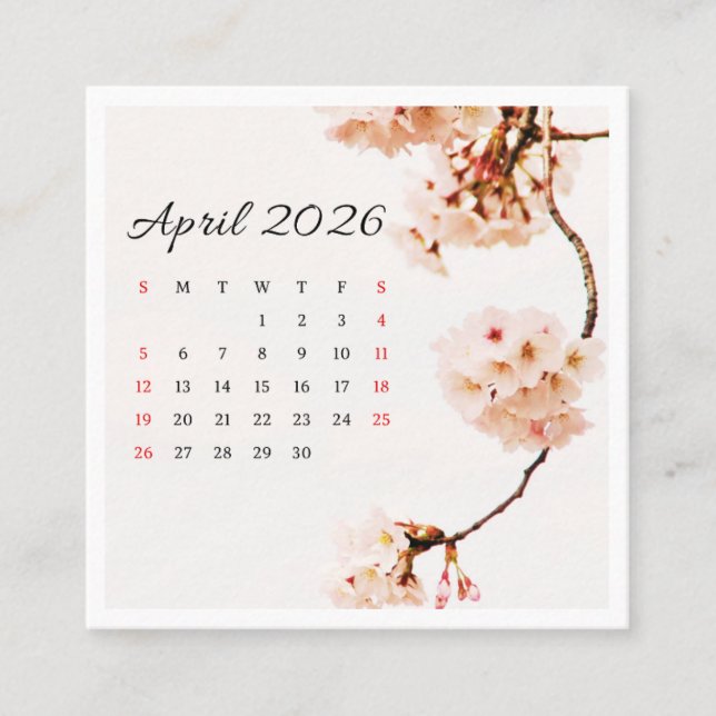 Carte De Visite Carré Calendrier d'avril 2026 (Devant)