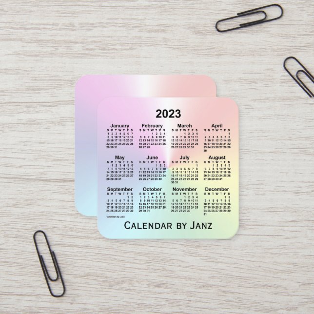 Carte De Visite Carré Calendrier Rainbow Shimmer 2023 par Janz (Devant/Arrière en situation)