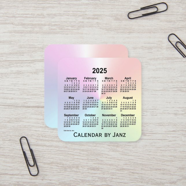 Carte De Visite Carré Calendrier Rainbow Shimmer 2025 par Janz (Devant/Arrière en situation)
