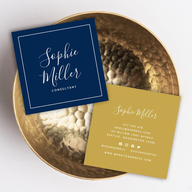 Carte De Visite Carré Calligraphie des frontières Médias sociaux Couleur (Créateur téléchargé)