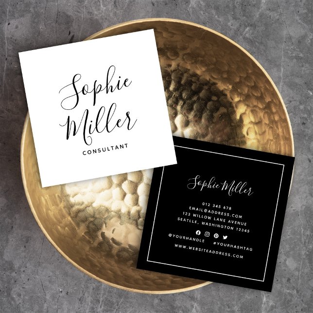 Carte De Visite Carré Calligraphie des frontières Médias sociaux Couleur (Créateur téléchargé)