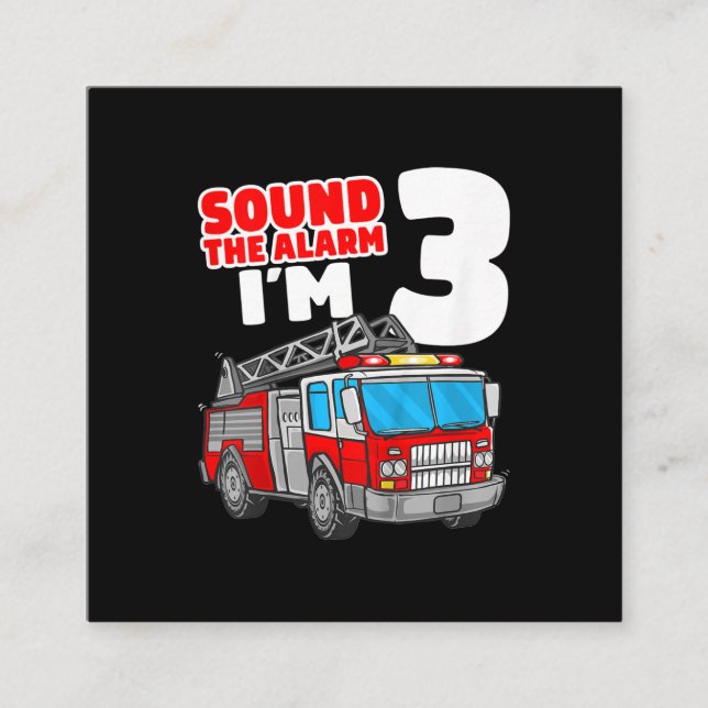 Carte De Visite Carré Camion d'incendie 3 ans pompier 3e anniversaire (Devant)