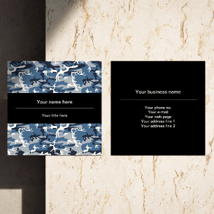 Carte De Visite Carré Camo bleu, Camo d'hiver, Camouflage neige, Militai