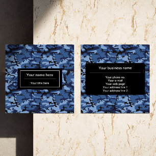 Carte De Visite Carré Camo Navy, Camouflage Bleu, Militaire, Armée