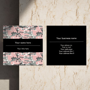 Carte De Visite Carré Camo rose et gris, Camouflage, Militaire, Armée