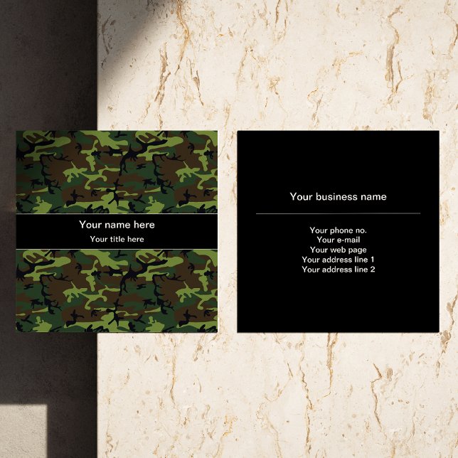 Carte De Visite Carré Camo Vert, Camouflage, Militaire, Armée (Créateur téléchargé)