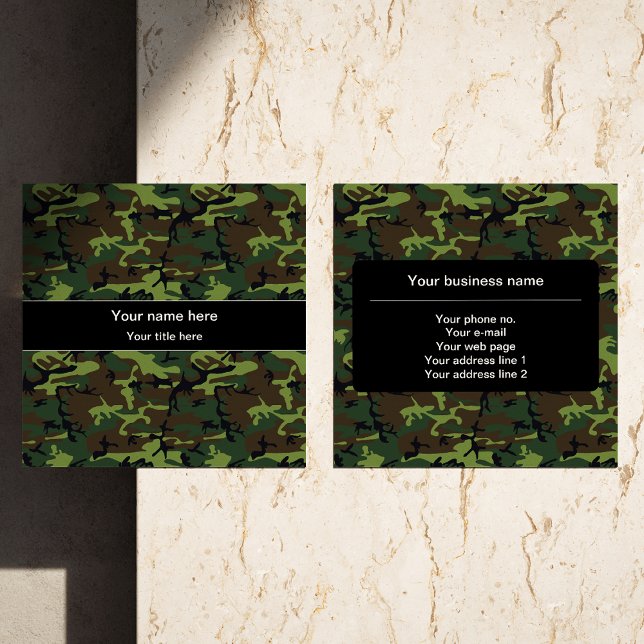 Carte De Visite Carré Camo Vert, Camouflage, Militaire, Armée (Créateur téléchargé)