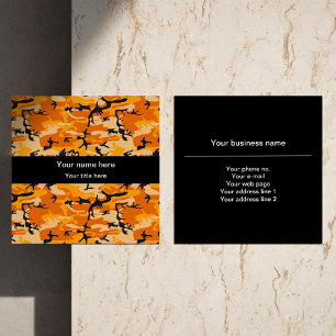 Carte De Visite Carré Camouflage Orange, Militaire, Armée