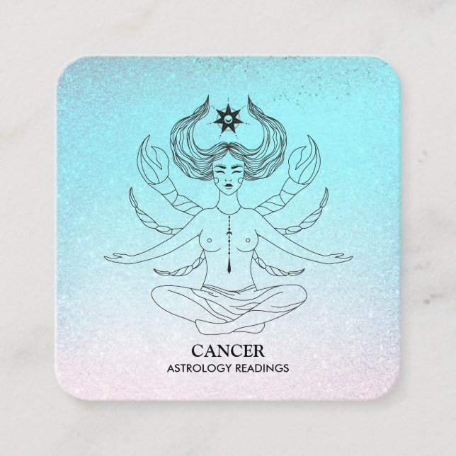 Carte De Visite Carré *~* CANCER - Zodiac Astrologie Lecture Aqua Partie (Devant)