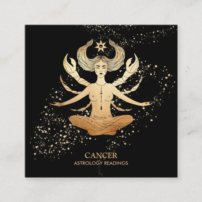 Carte De Visite Carré *~* CANCER Zodiac Astrologie Lecture d'or et de no (Devant)