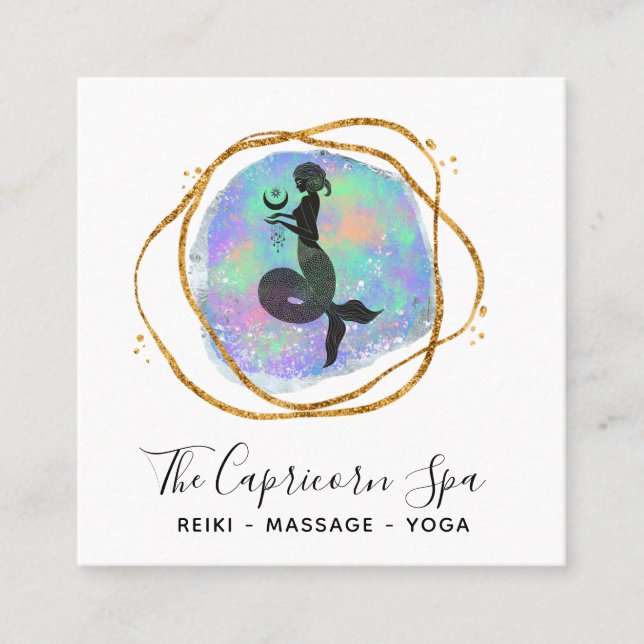 Carte De Visite Carré *~* Capricorne Opal Mermaid Gold Rainbow Goddess (Devant)