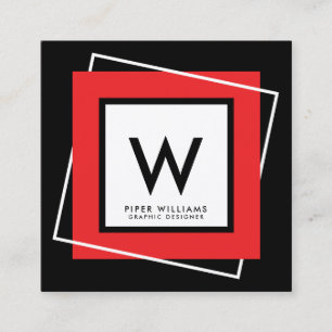 Carte De Visite Carré Carré carré géométrique audacieux rouge de