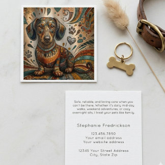 Carte De Visite Carré Carré de garde de chien teckel à motif boho
