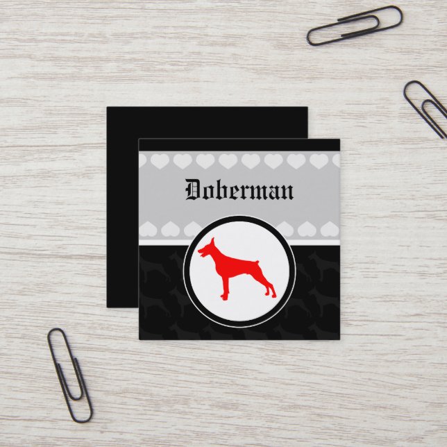 Carte De Visite Carré Carré Doberman (Devant/Arrière en situation)