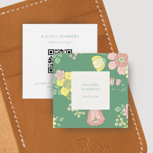 Carte De Visite Carré Carré floral Boho moderne QR