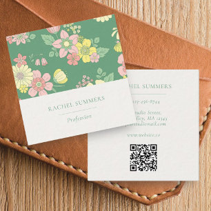 Carte De Visite Carré Carré floral Boho moderne QR