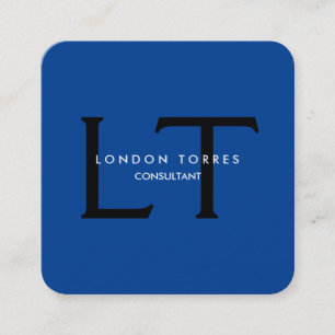 Carte De Visite Carré Carré moderne Monogramme tendance Bleu Noir