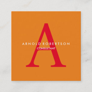 Carte De Visite Carré Carré moderne Monogramme tendance orange rouge