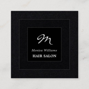 Carte De Visite Carré Carré noir double cadre monogramme