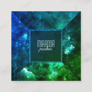 Carte De Visite Carré Carré vert-bleu de galaxie de chimères de