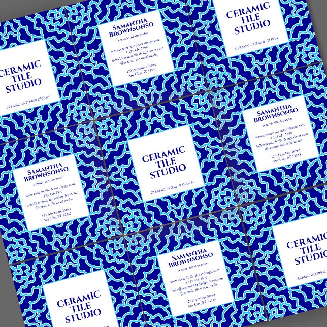 Carte De Visite Carré Carreau de mosaïque sans couture Bleu Marine (Blue Navy Seamless Mosaic Tile Square Business Card)
