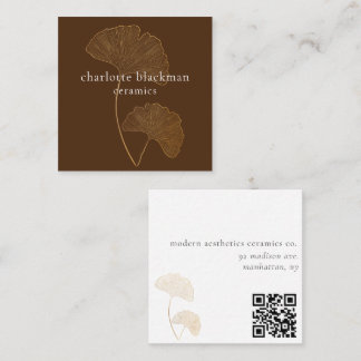 Carte De Visite Carré Carte de Carré Brown Gingko Leaf QR Code