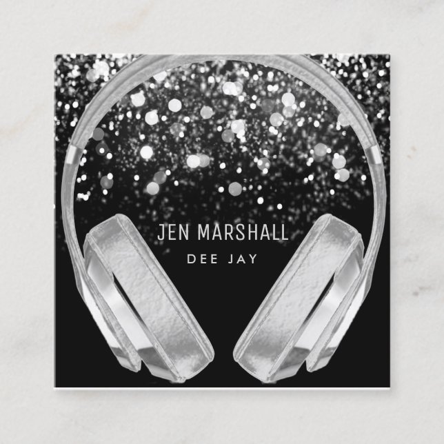 Carte De Visite Carré Casques d'effet DJ fausse feuille argent (Devant)