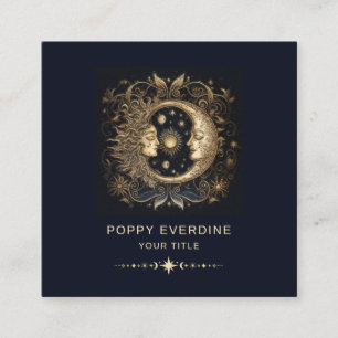 Carte De Visite Carré Céleste Mystique Lune Bleu Or