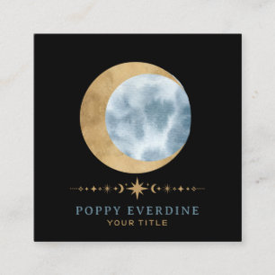 Carte De Visite Carré Céleste Mystique Lune Bleu Or