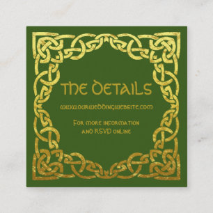 Carte De Visite Carré Celtic Mariage Green   Faux Gold Details Website