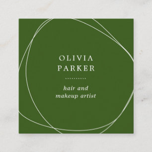 Carte De Visite Carré Cercle Abstrait blanc  Vert forestier