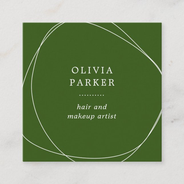 Carte De Visite Carré Cercle Abstrait blanc| Vert forestier (Devant)