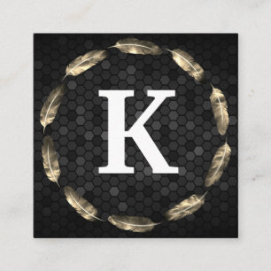 Carte De Visite Carré Cercle de plume d'or   Motif géométrique   Monogra