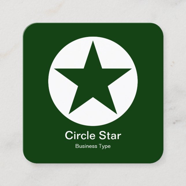 Carte De Visite Carré Cercle Star - Blanc sur Vert foncé (Devant)