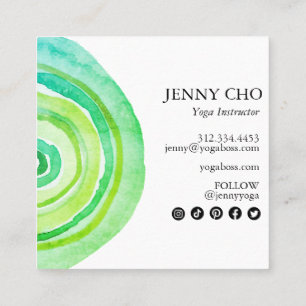 Carte De Visite Carré Cercles d'aquarelle Anneau Abstrait minimaliste ve