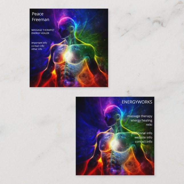 Carte De Visite Carré Chakras | Auras humains | Energy Healer (Devant / Derrière)