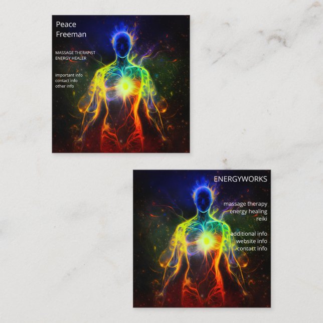 Carte De Visite Carré Chakras | Auras humains | Energy Healer (Devant / Derrière)