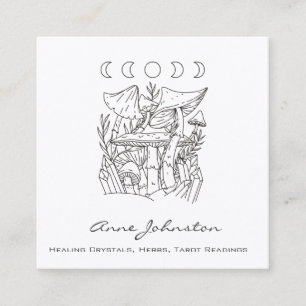 Carte De Visite Carré Champignons, lunes et cristaux