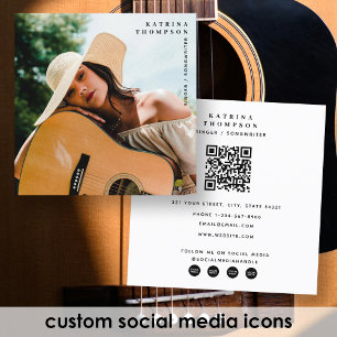 Carte De Visite Carré Chanteur musicien Photo Guitariste QR Code